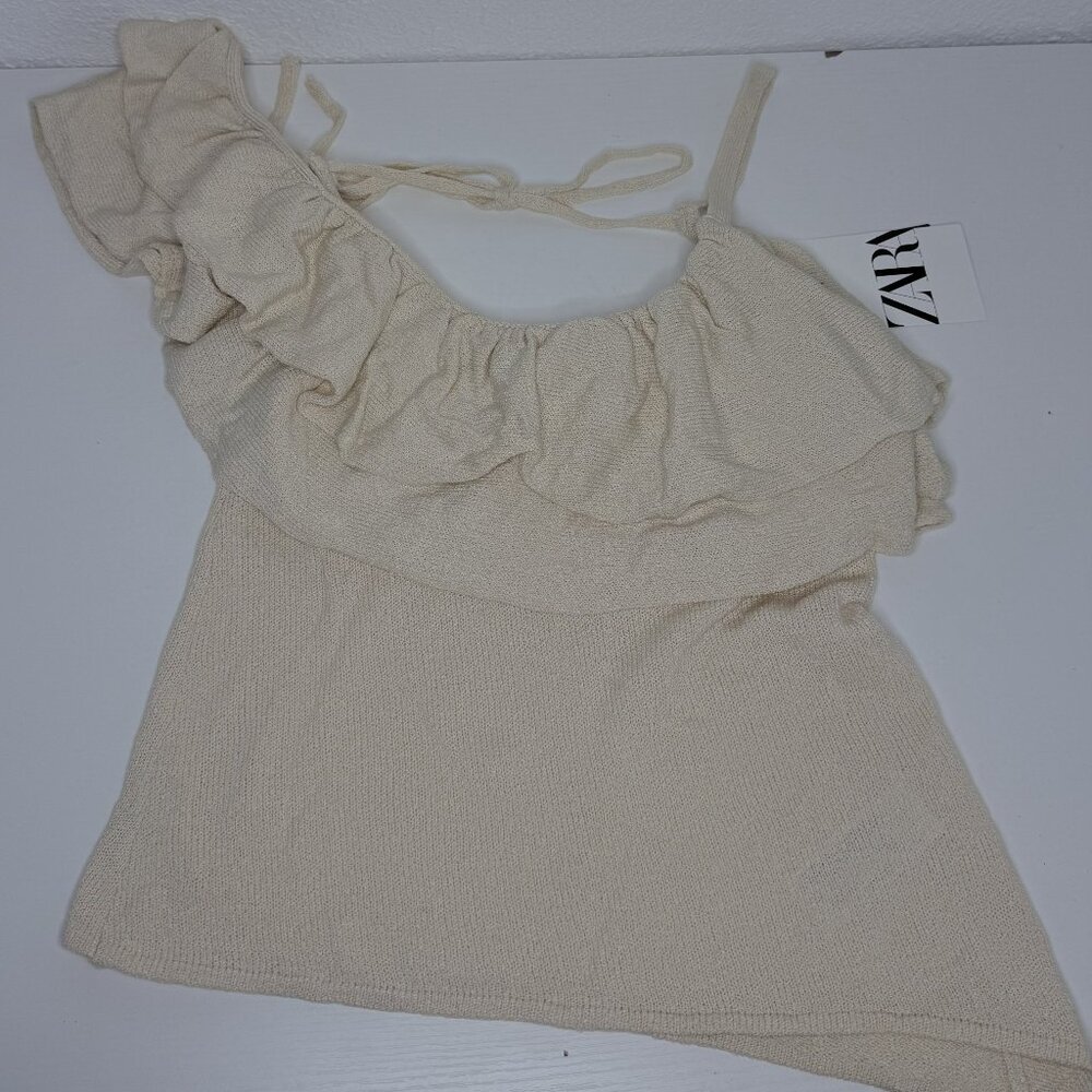 Zara Cream Ruffle Off Shoulder Top NWT